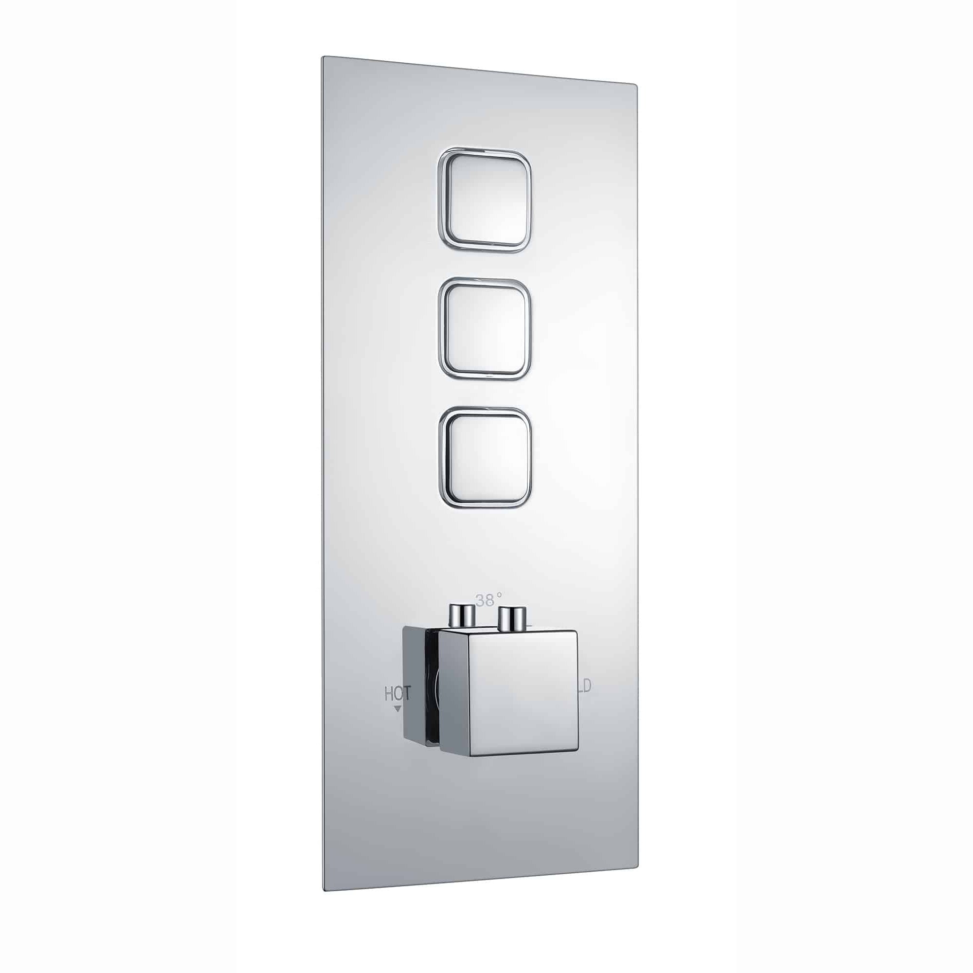 Spello square push button concealed thermostatic triple shower valve with 3 outlets - chrome